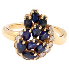 Anello francese con zaffiro e diamante in oro giallo