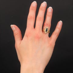 French Sapphire Diamonds 18 Karat Yellow Gold Shuttle Ring
