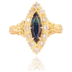 French Sapphire Diamonds 18 Karat Yellow Gold Shuttle Ring