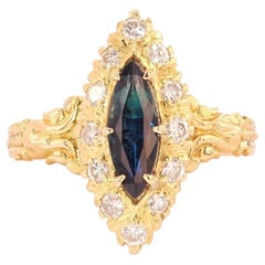 French Sapphire Diamonds 18 Karat Yellow Gold Shuttle Ring