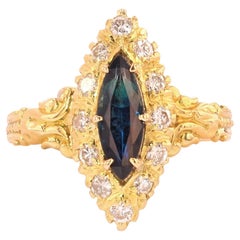 French Sapphire Diamonds 18 Karat Yellow Gold Shuttle Ring