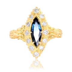 French Sapphire Diamonds 18 Karat Yellow Gold Shuttle Ring