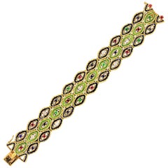 French Sapphire Ruby Emerald Diamond Enamel Gold Bracelet