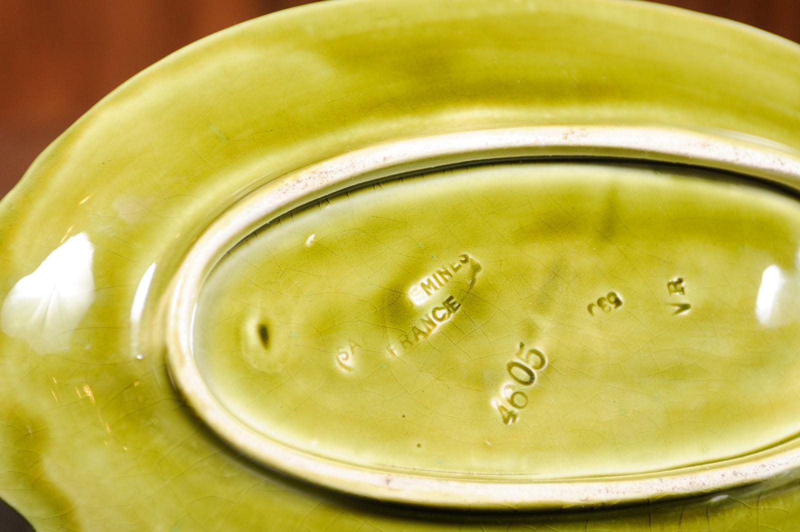 French Sarreguemines 19th Century Majolica Lidded Asparagus Dish on Leafy Plate 2