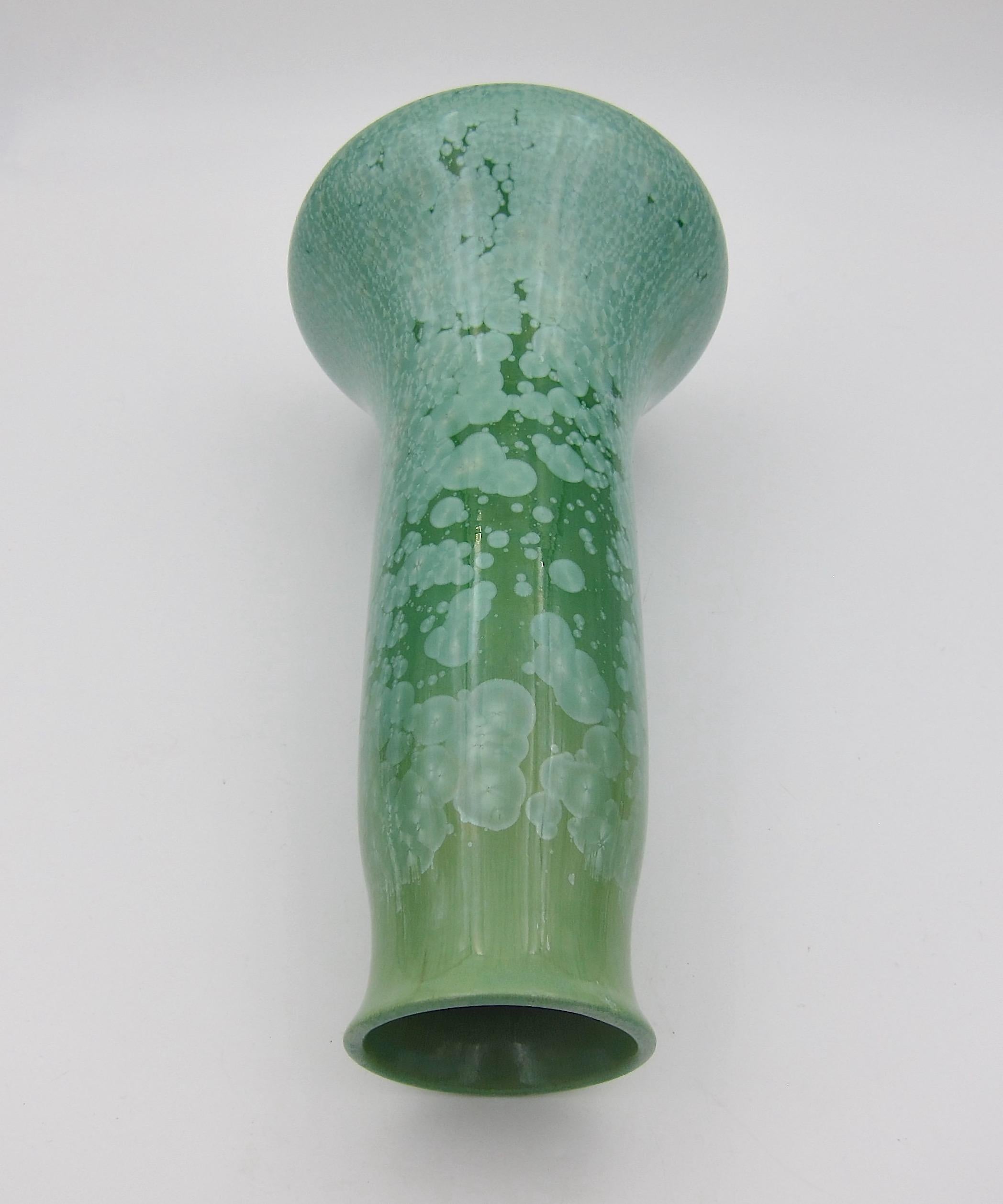 Art Deco French Sarreguemines Art Pottery Vase with Green Crystalline Glaze, circa 1920s