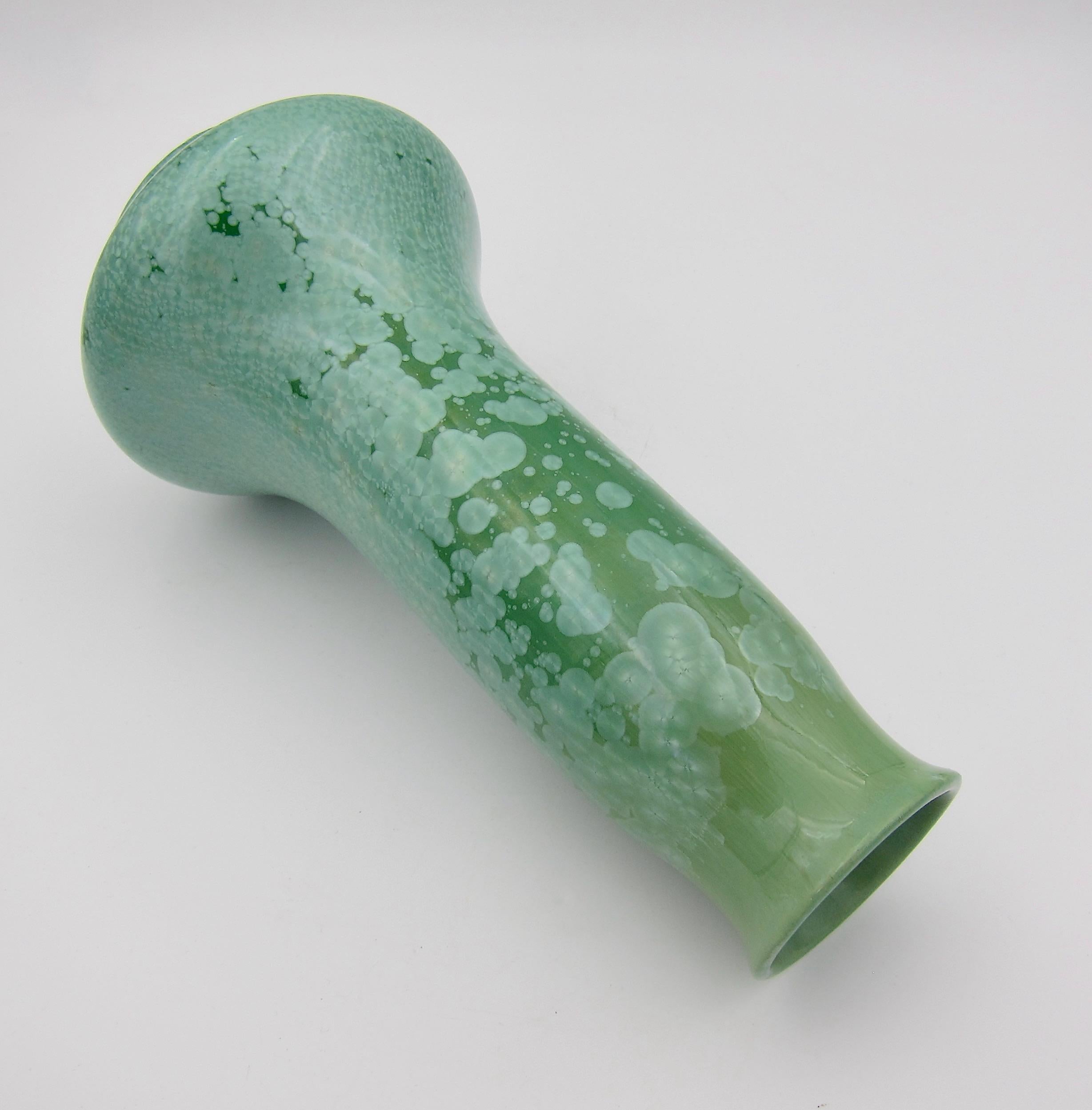 Glazed French Sarreguemines Art Pottery Vase with Green Crystalline Glaze, circa 1920s