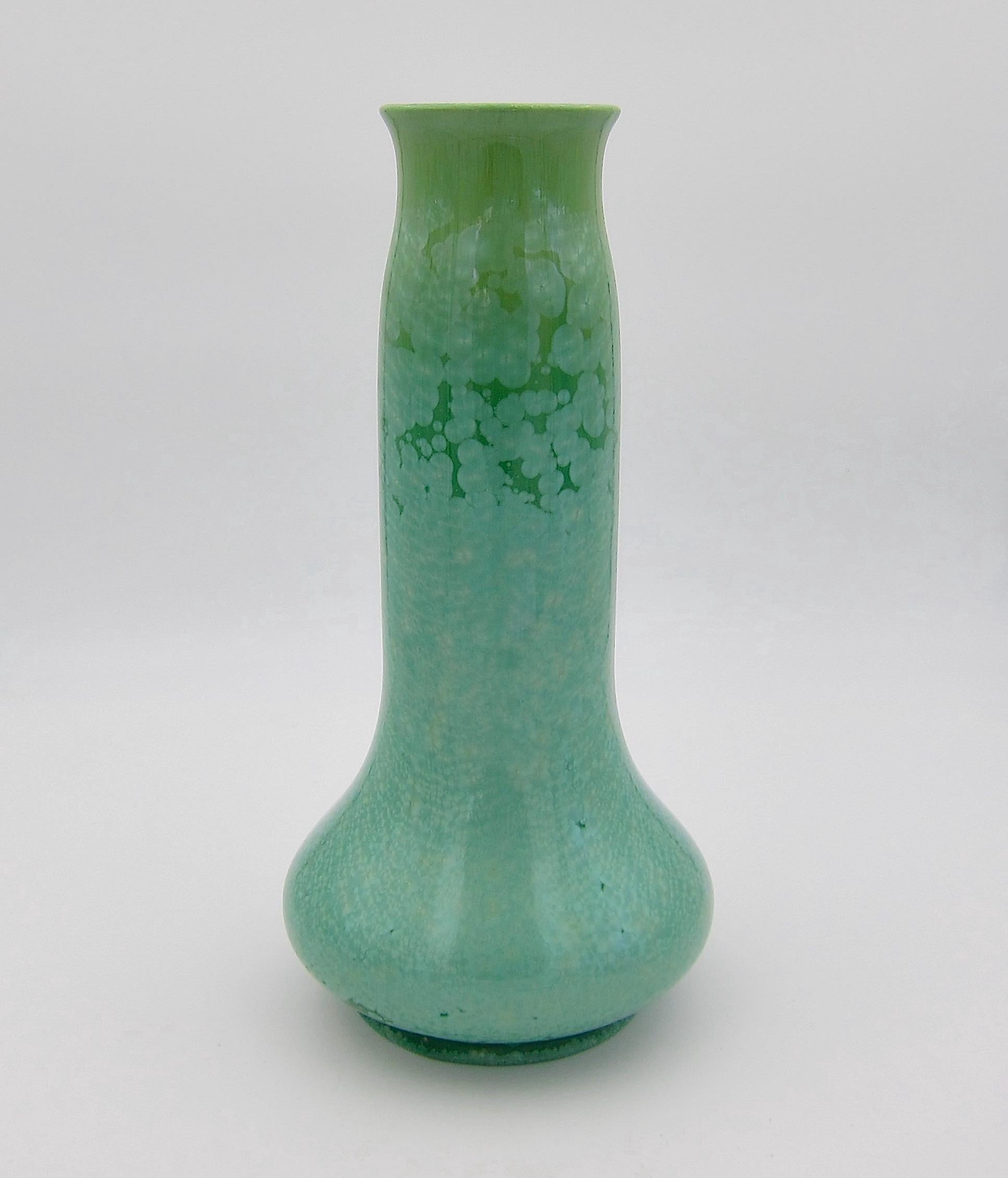Ceramic French Sarreguemines Art Pottery Vase with Green Crystalline Glaze, circa 1920s