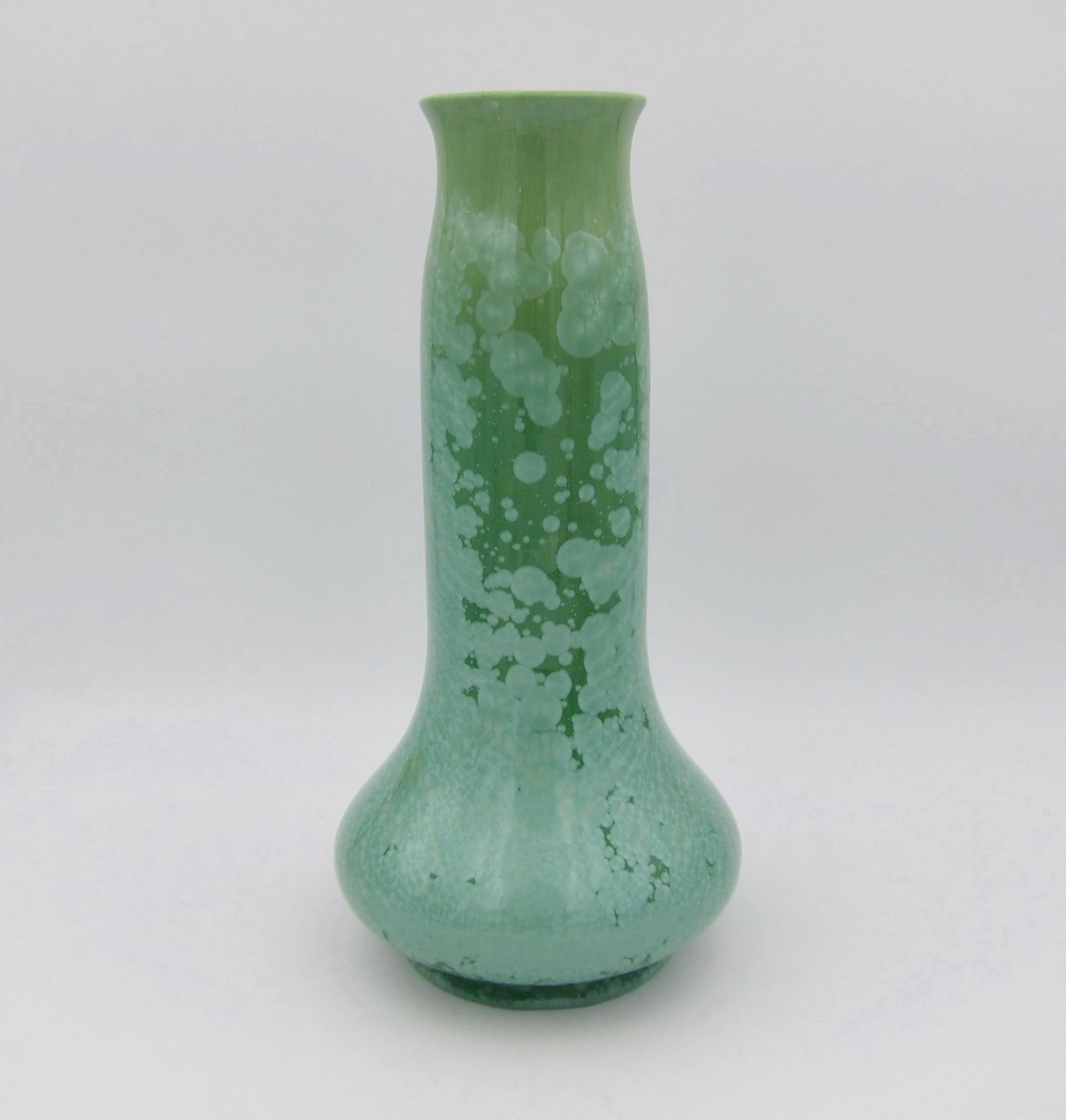 French Sarreguemines Art Pottery Vase with Green Crystalline Glaze, circa 1920s 1