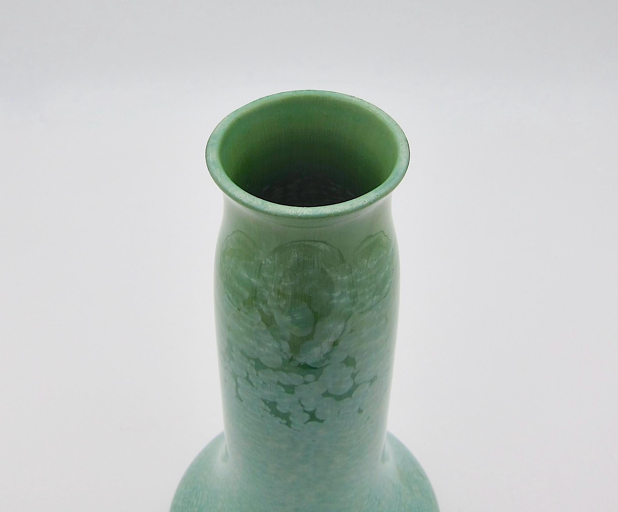 French Sarreguemines Art Pottery Vase with Green Crystalline Glaze, circa 1920s 2