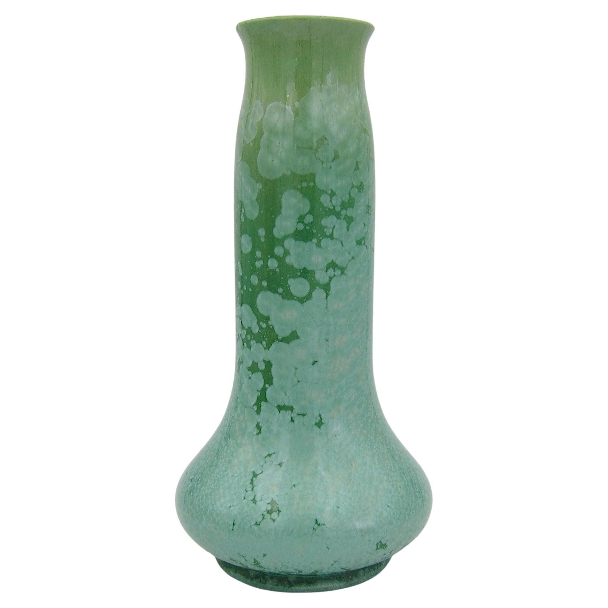 French Sarreguemines Art Pottery Vase with Green Crystalline Glaze, circa 1920s