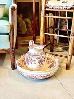 French Sarreguemines Burgos Wash Basin and Pitcher Set, circa 1900