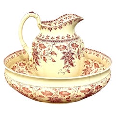 French Sarreguemines Burgos Wash Basin and Pitcher Set, circa 1900