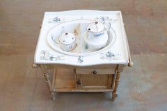 French Sarreguemines Late 19th Century Miniature Sink with Pastoral Scenes