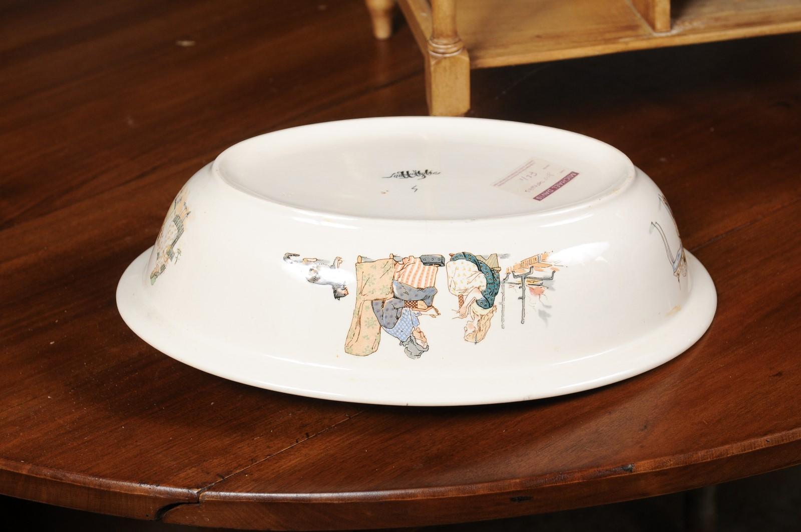 French Sarreguemines Late 19th Century Miniature Sink with Pastoral Scenes For Sale 4