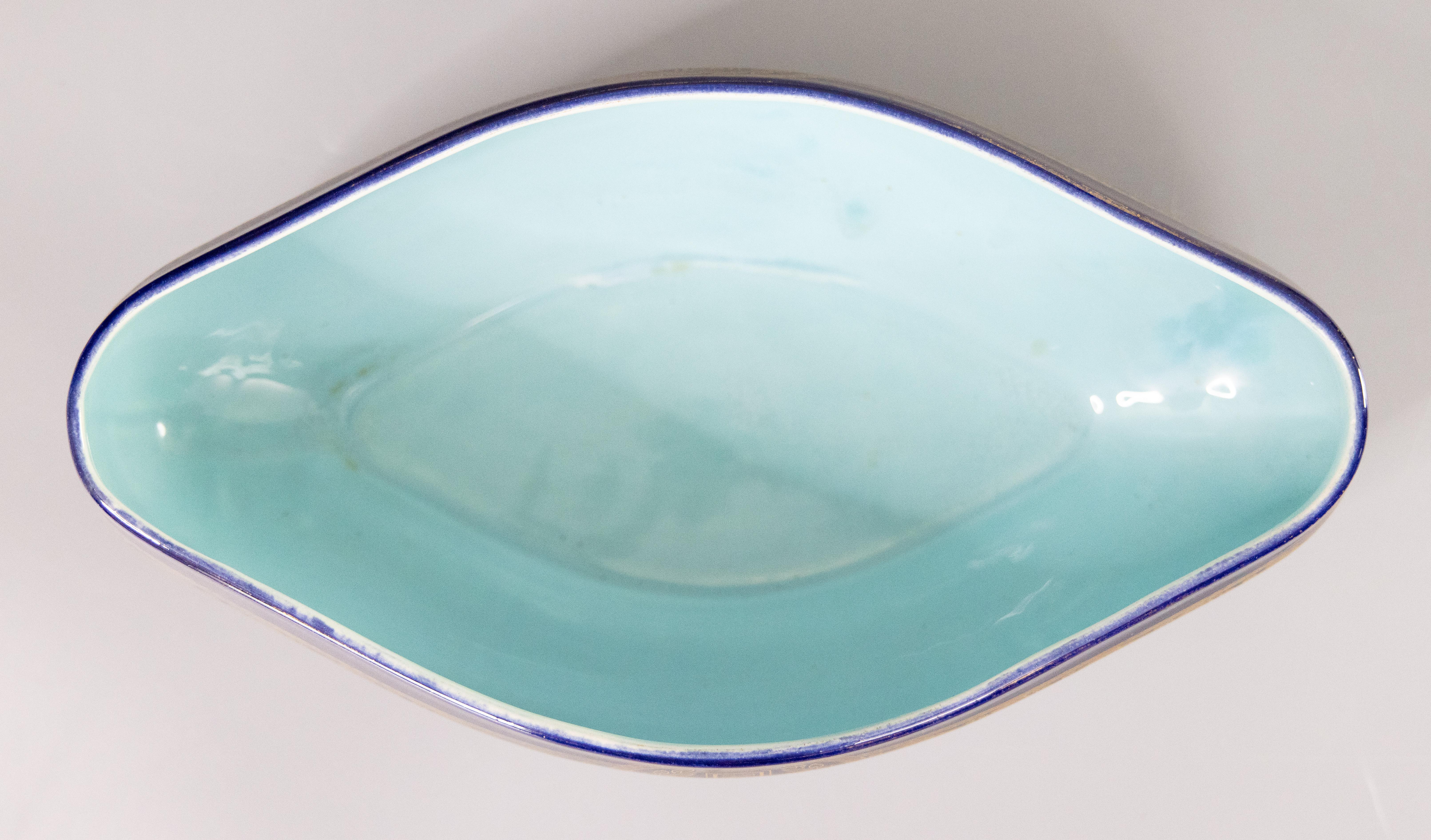 French Sarreguemines Majolica Cobalt Blue & Gilt Oval Centerpiece Bowl, c. 1900 For Sale 1