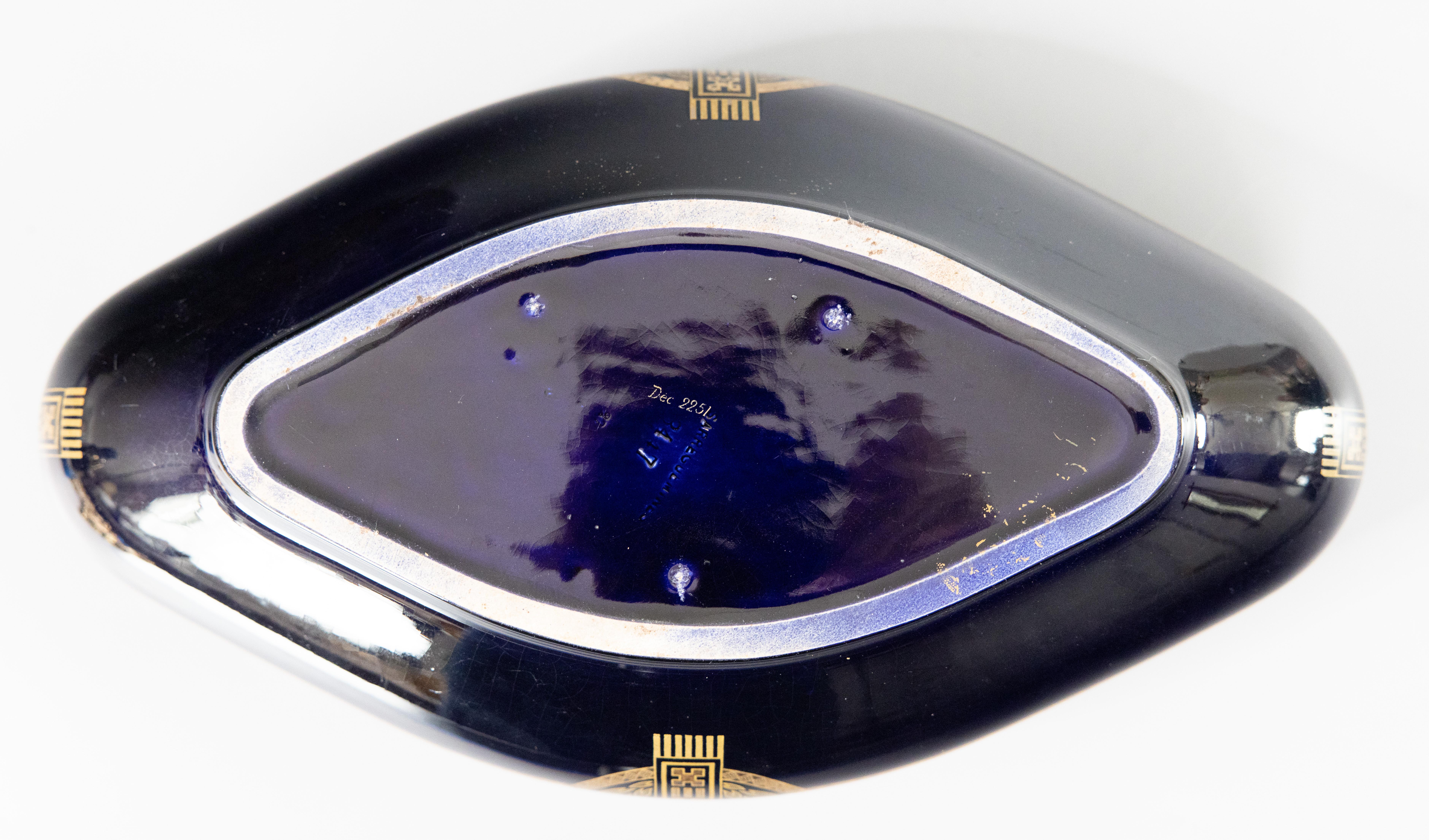 French Sarreguemines Majolica Cobalt Blue & Gilt Oval Centerpiece Bowl, c. 1900 For Sale 3