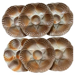 French Sarreguemines Majolica Oyster Shell Plates, set of 6