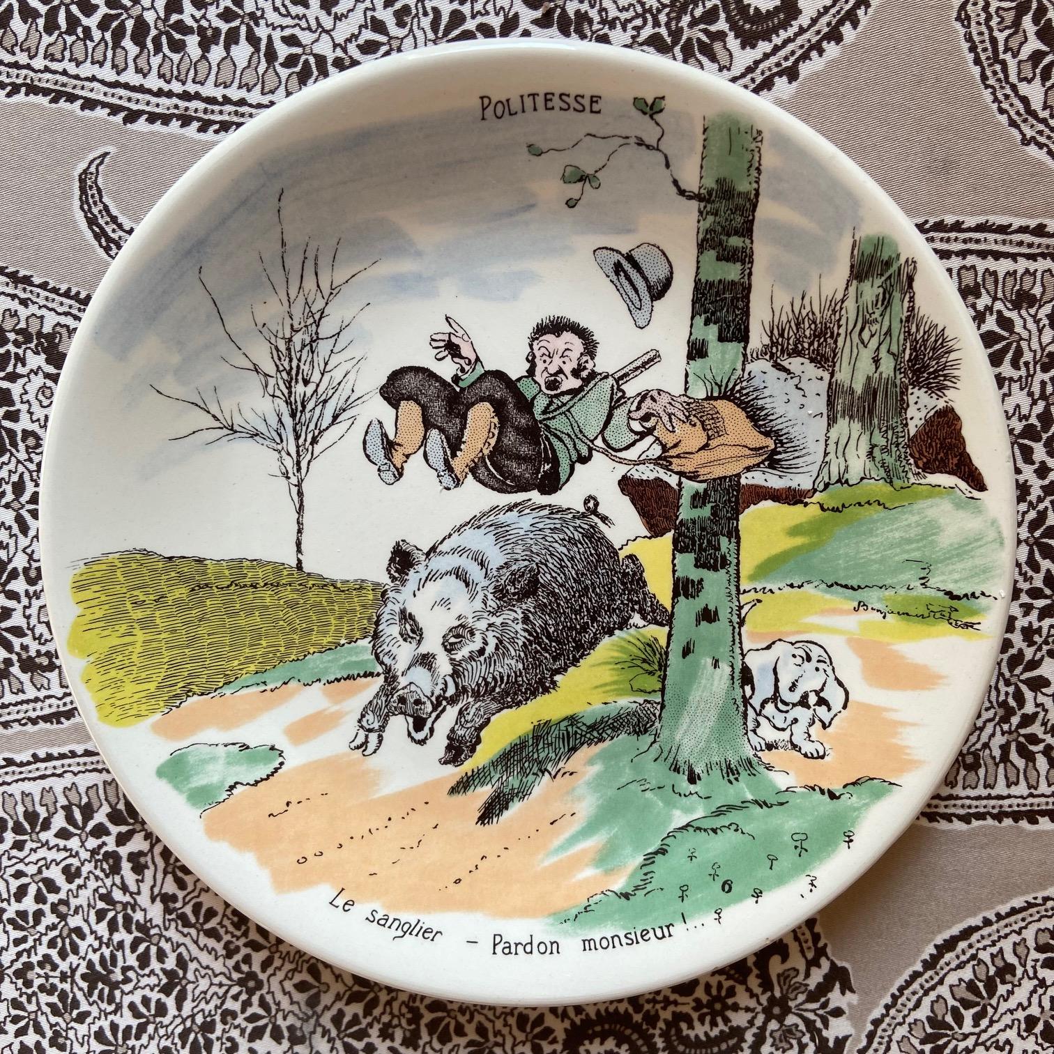 Placas francesas de Sarreguemines ilustradas por Benjamin Rabier, hacia 1930 Provincial francés en venta