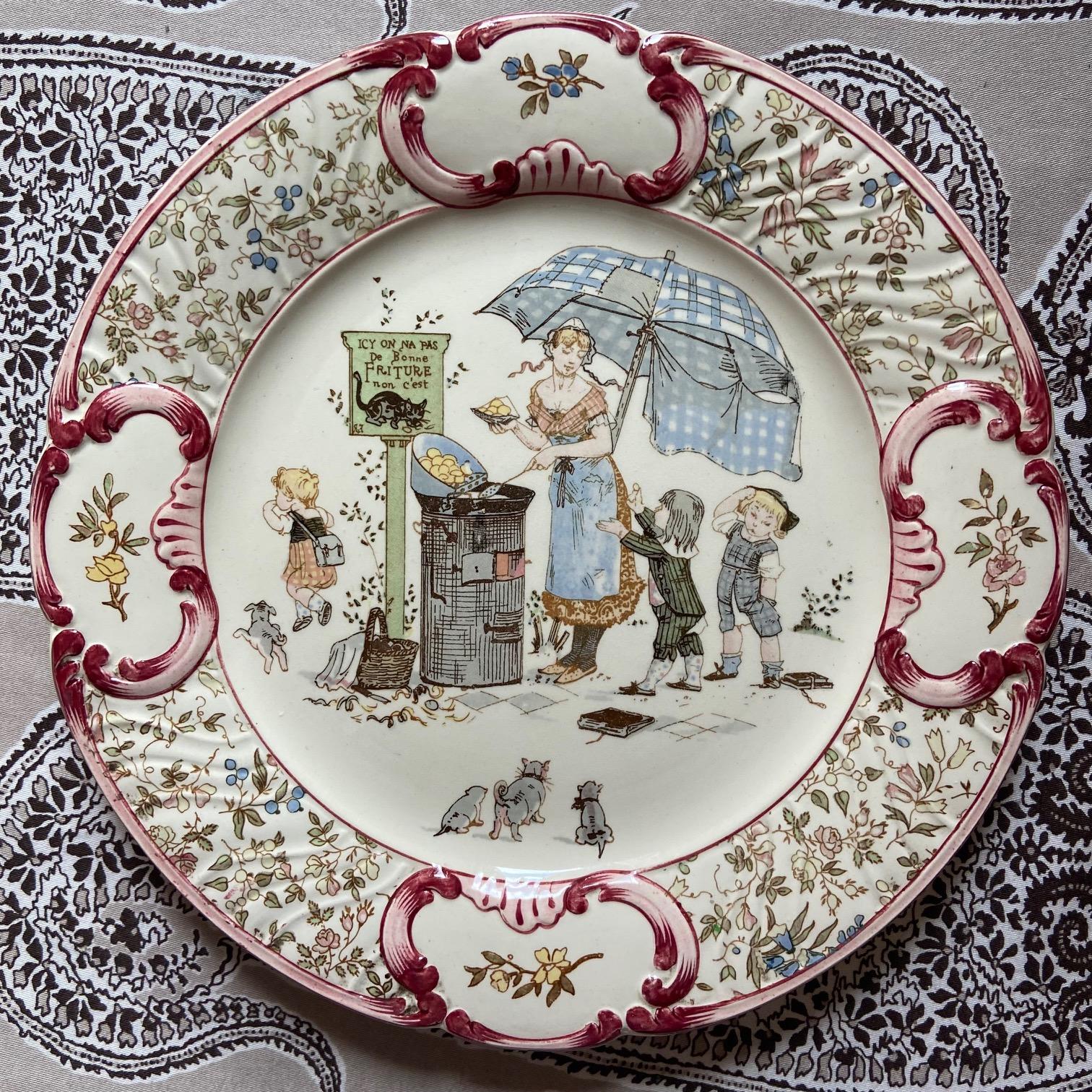 Français Plaques françaises de Sarreguemines illustrées par Froment Richard circa 1890 en vente