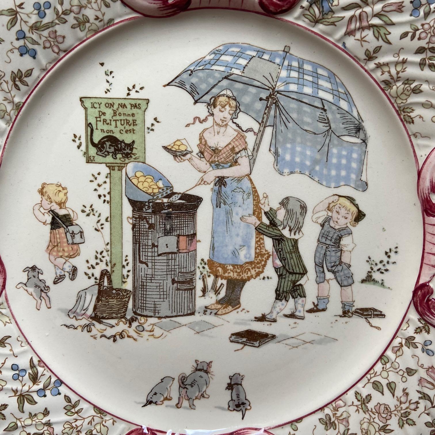 Plaques françaises de Sarreguemines illustrées par Froment Richard circa 1890 Bon état - En vente à ASNIÈRES-SUR-SEINE, FR