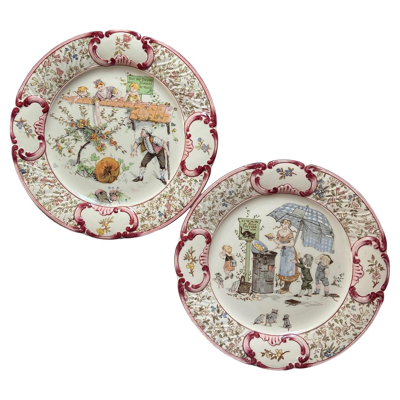 Plaques françaises de Sarreguemines illustrées par Froment Richard circa 1890 en vente