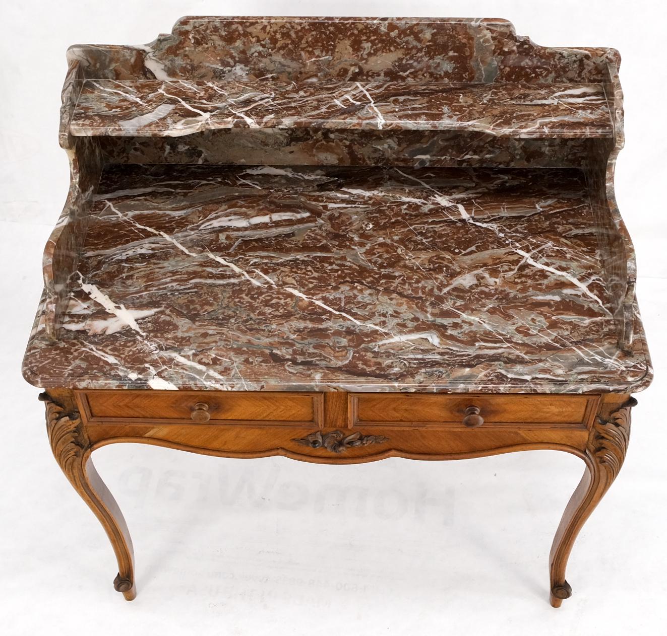 French Satin Wood Marble Top Two Drawers Console Hall Table Writing Desk 3