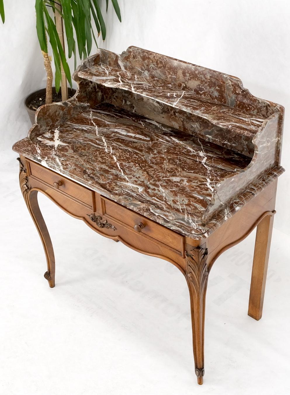 French Satin Wood Marble Top Two Drawers Console Hall Table Writing Desk 4