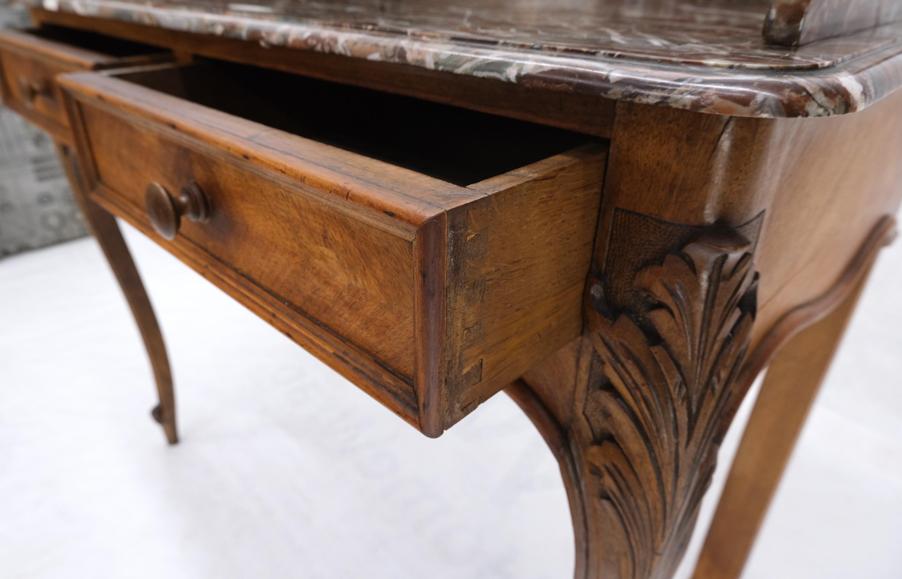 19th Century French Satin Wood Marble Top Two Drawers Console Hall Table Writing Desk