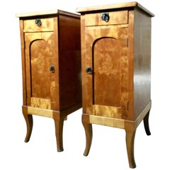 French Satinwood Bedside Tables Cabinets Nightstands Pair Antique Art Nouveau