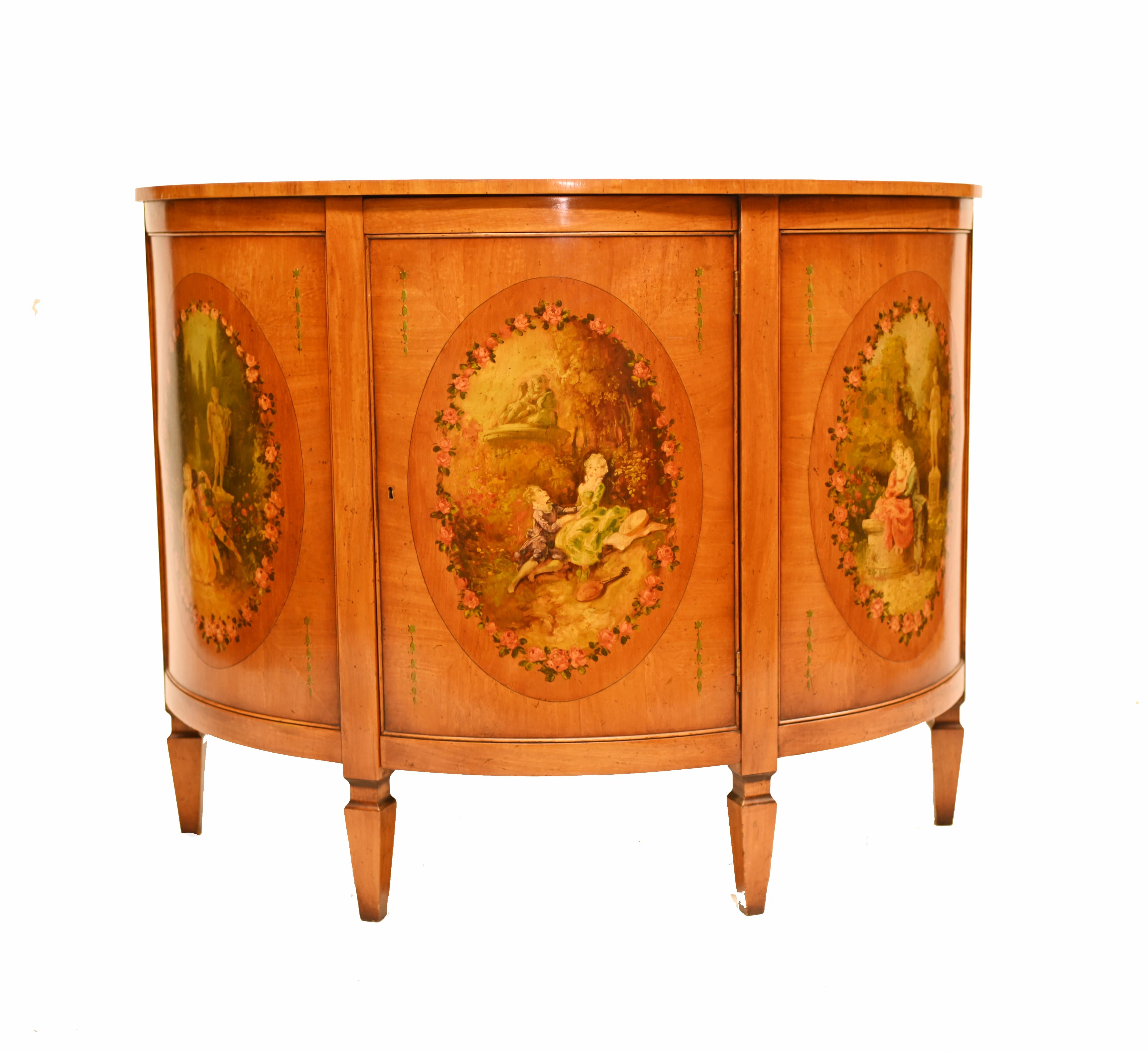 French Satinwood Commode Cabinet Painted Kaufman In Good Condition For Sale In Potters Bar, GB