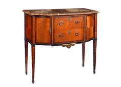 French Satinwood & Rosewood Banded Side Cabinet with a Marble Top