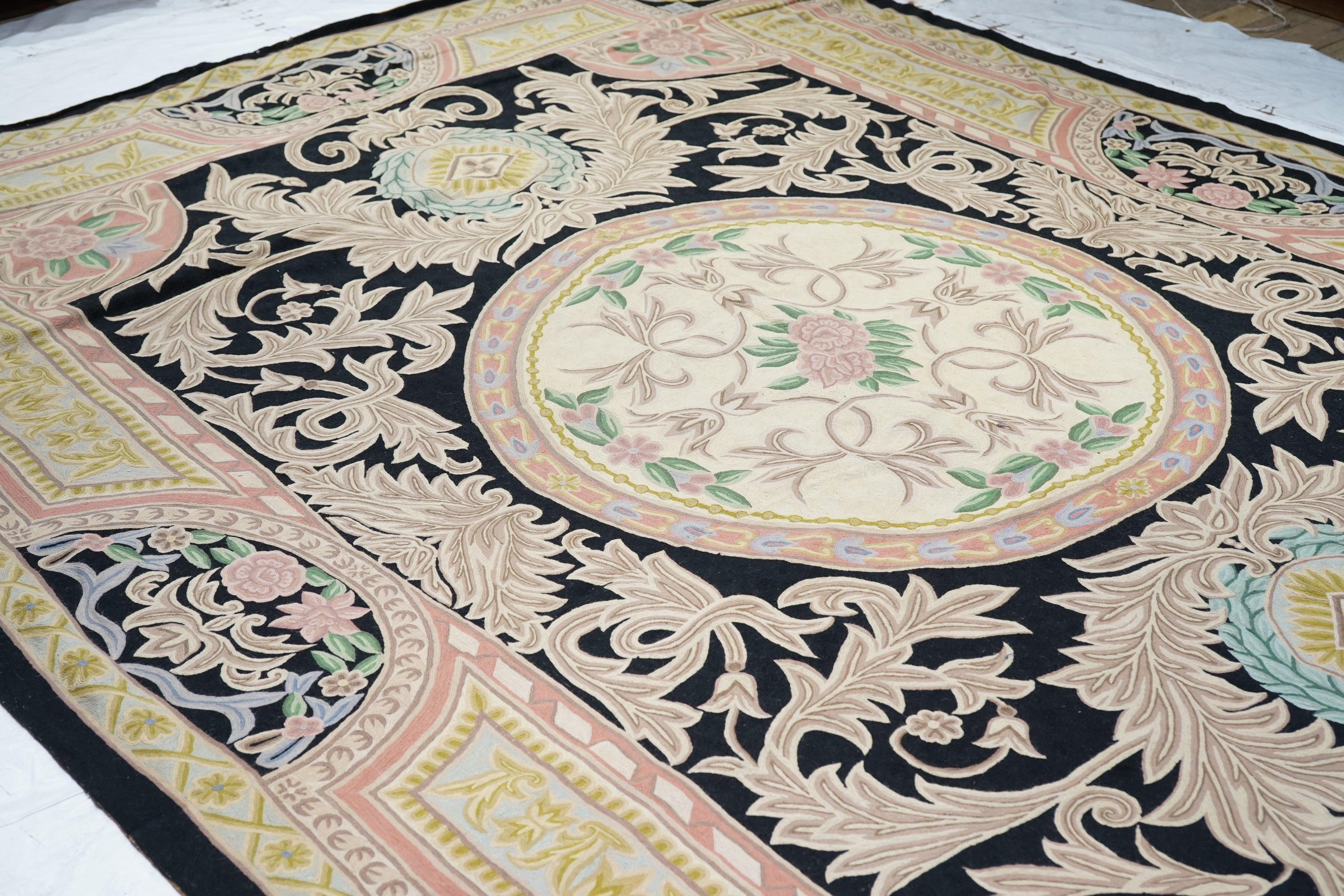Wool French Savonery Rug 8'10'' x 11'11'' For Sale