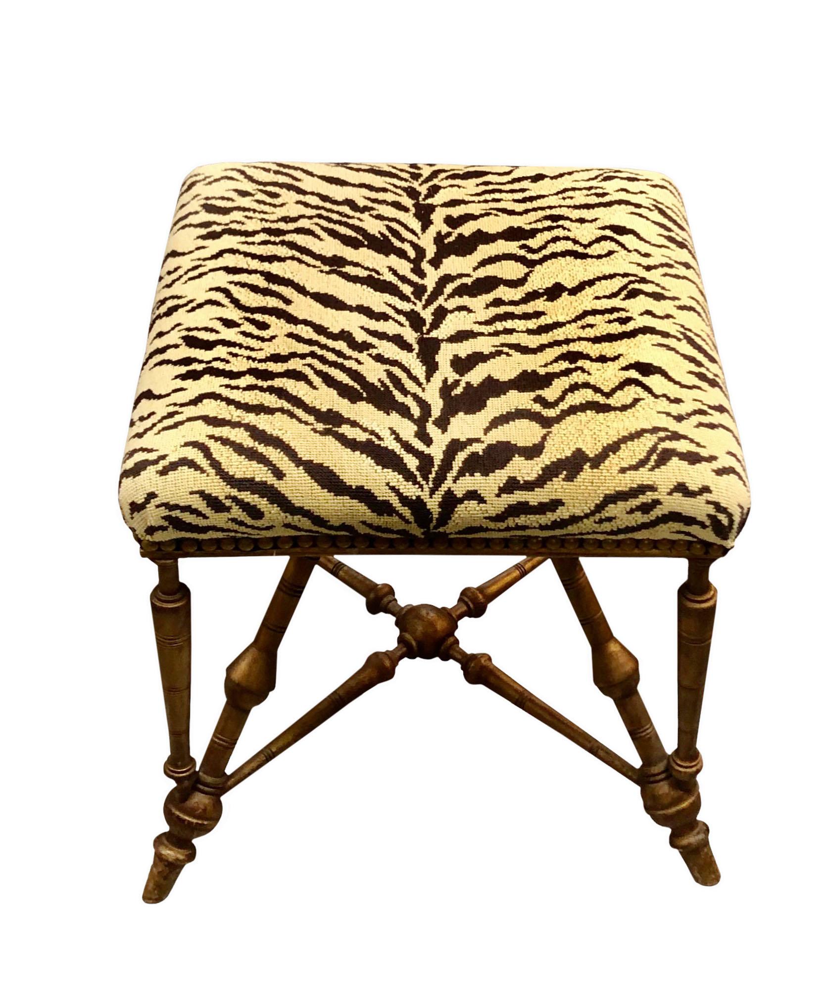 19th Century French Scalamandré Bamboo Stool 