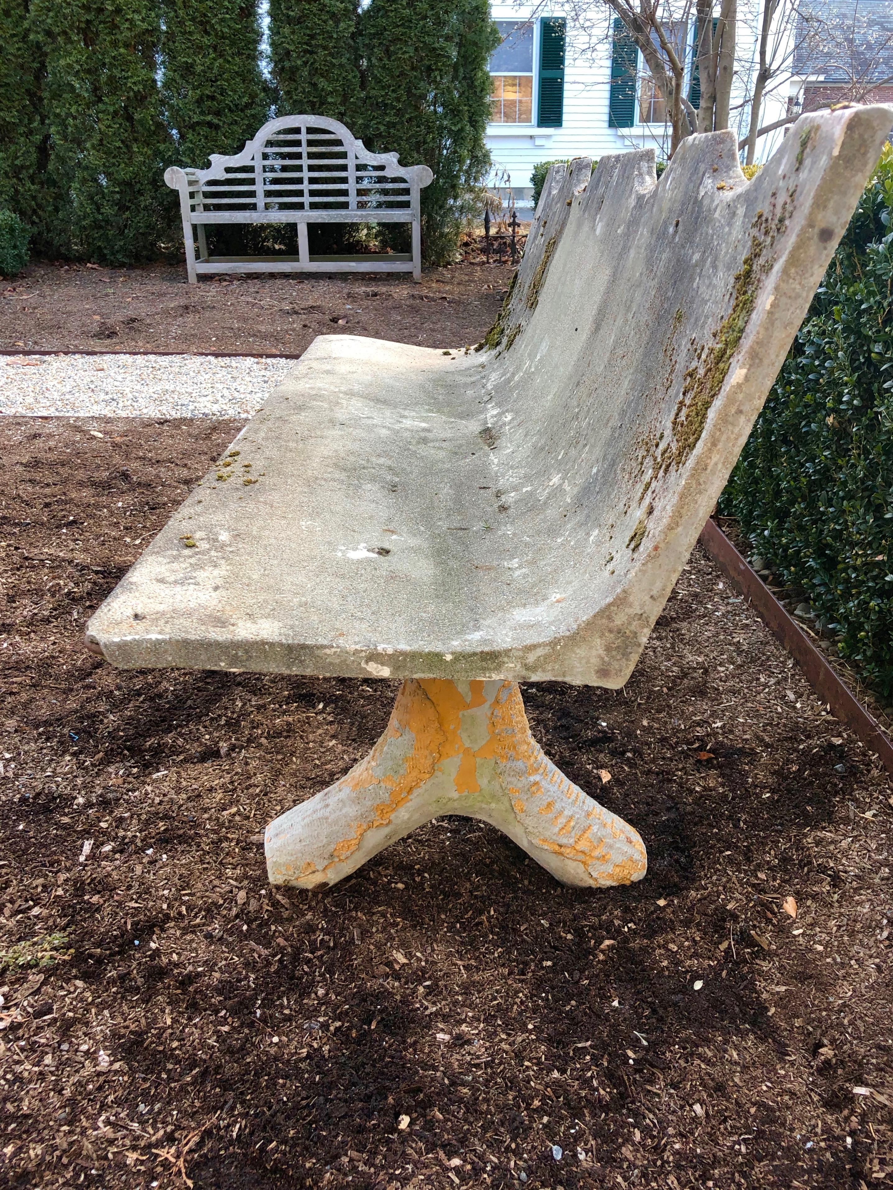 French Scalloped Concrete Bench with Faux Bois Legs In Good Condition In Woodbury, CT