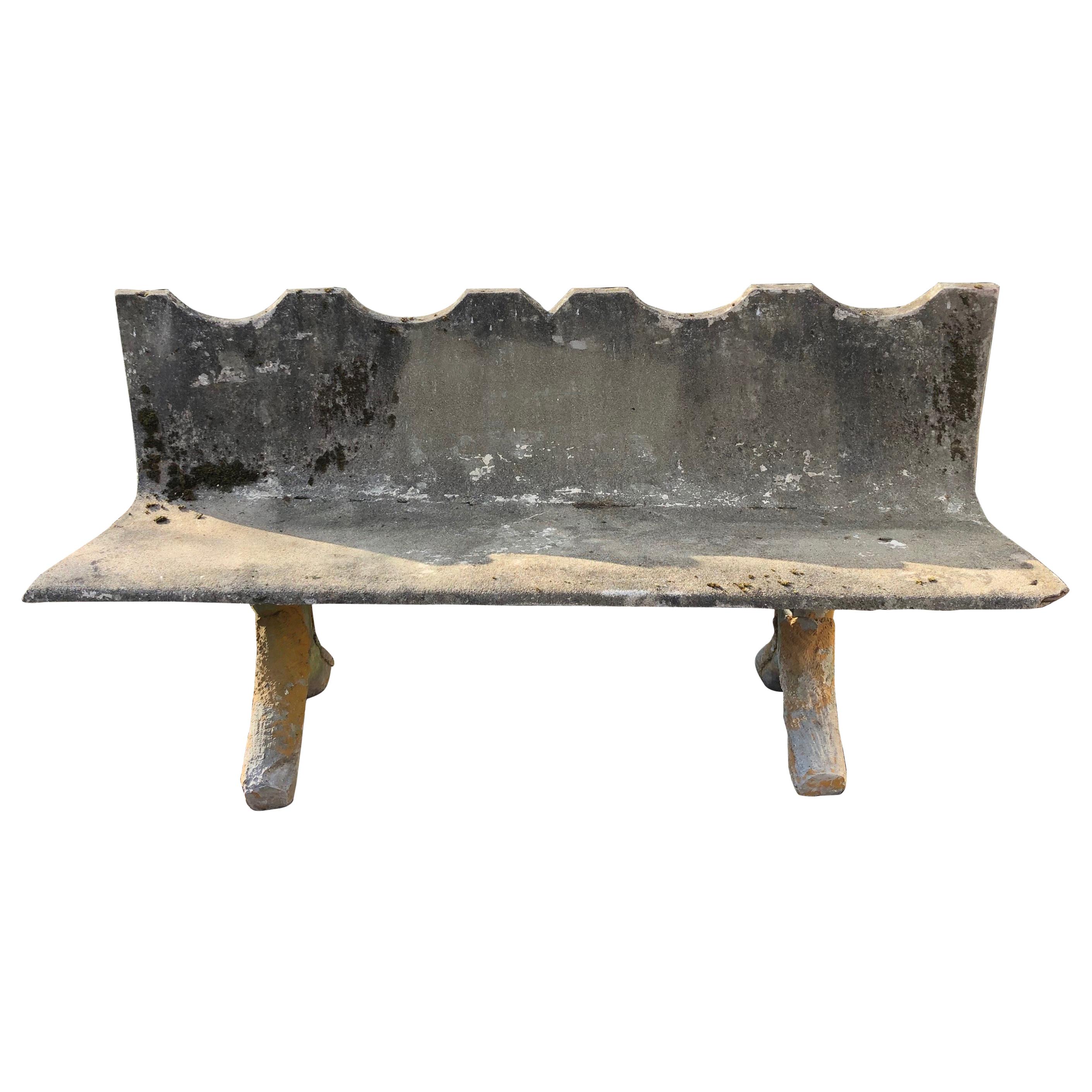 French Scalloped Concrete Bench with Faux Bois Legs