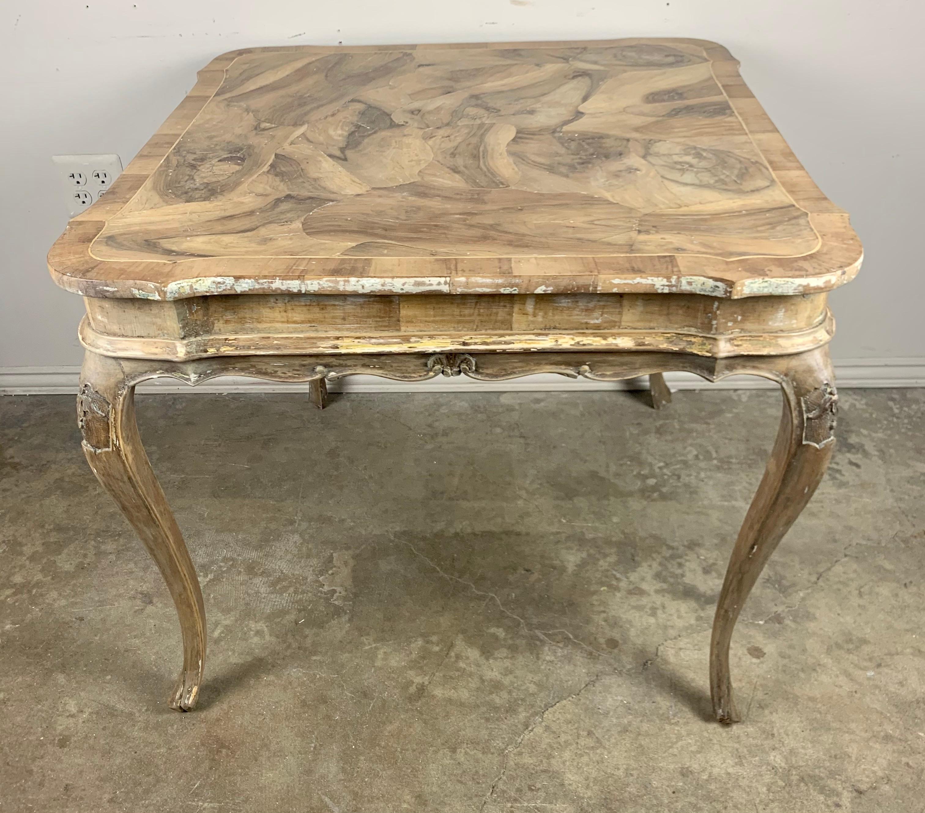 Louis XV French Scalloped Game Table with Walnut Oyster Veneered Top