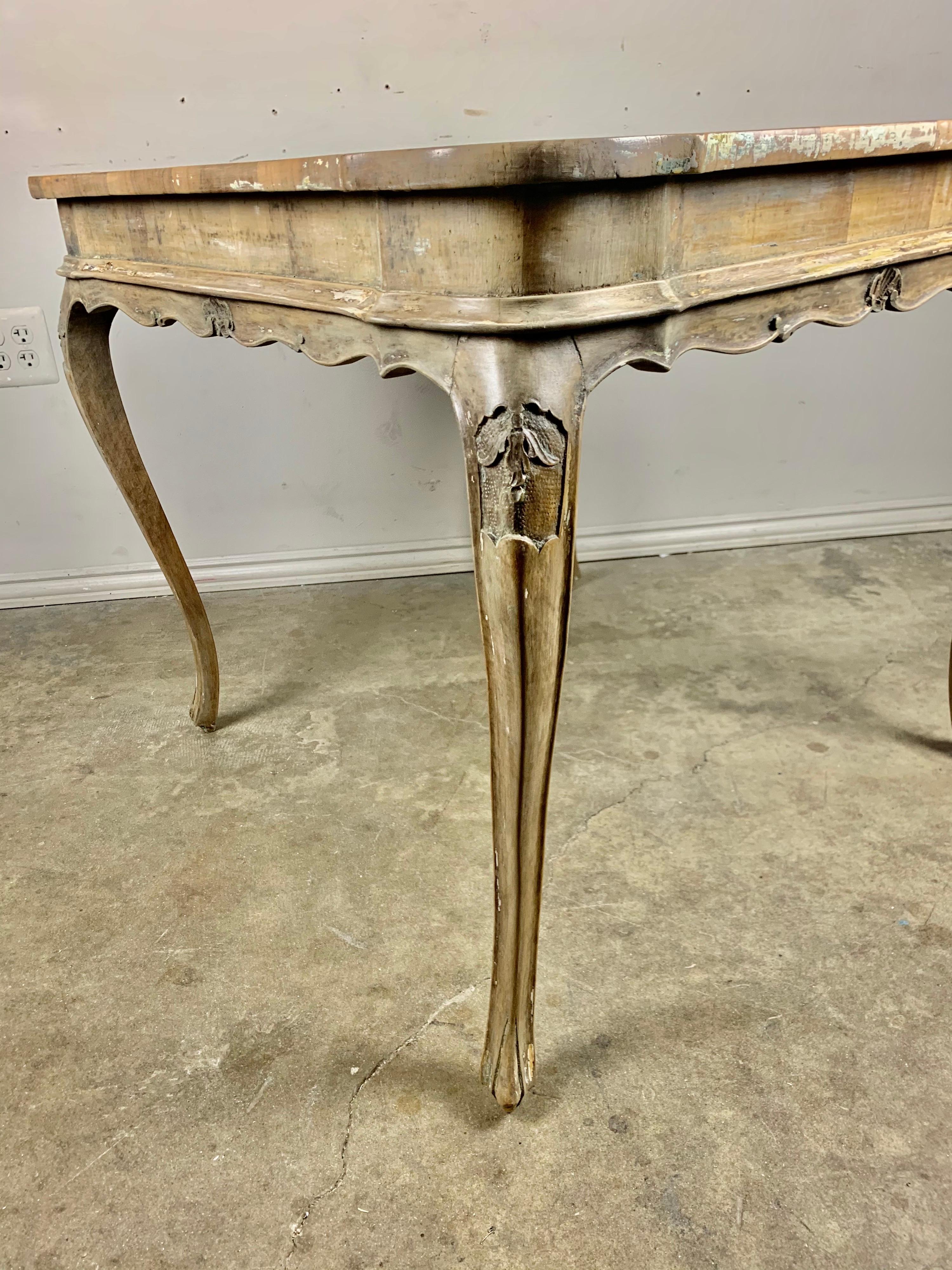 French Scalloped Game Table with Walnut Oyster Veneered Top 4