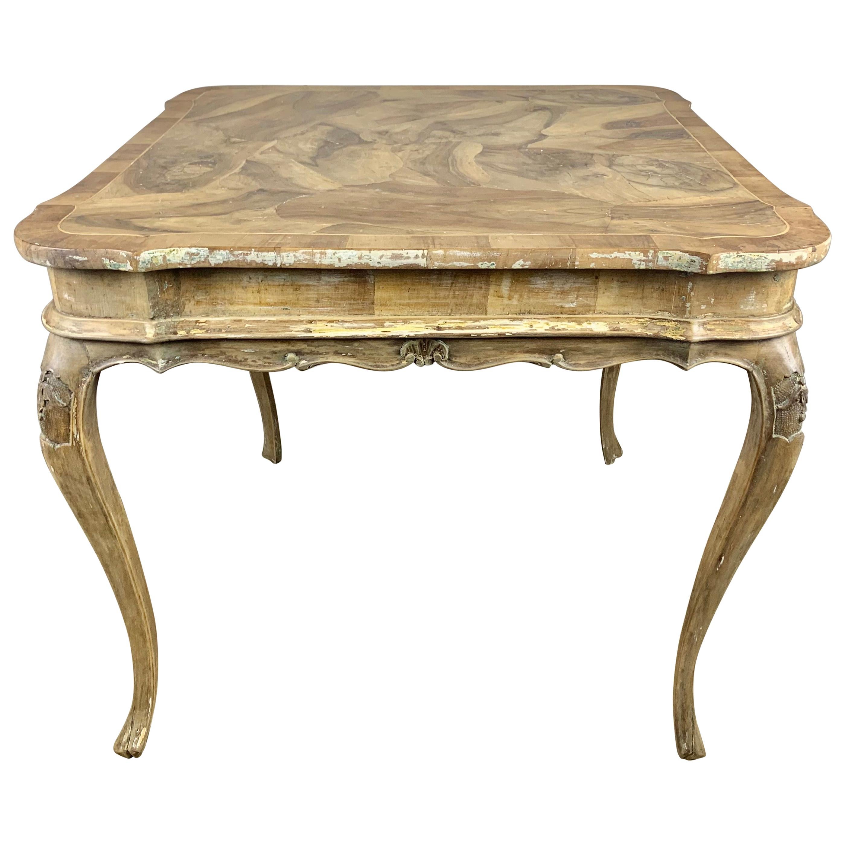 French Scalloped Game Table with Walnut Oyster Veneered Top
