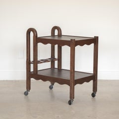 French Scalloped Oak Bar Cart