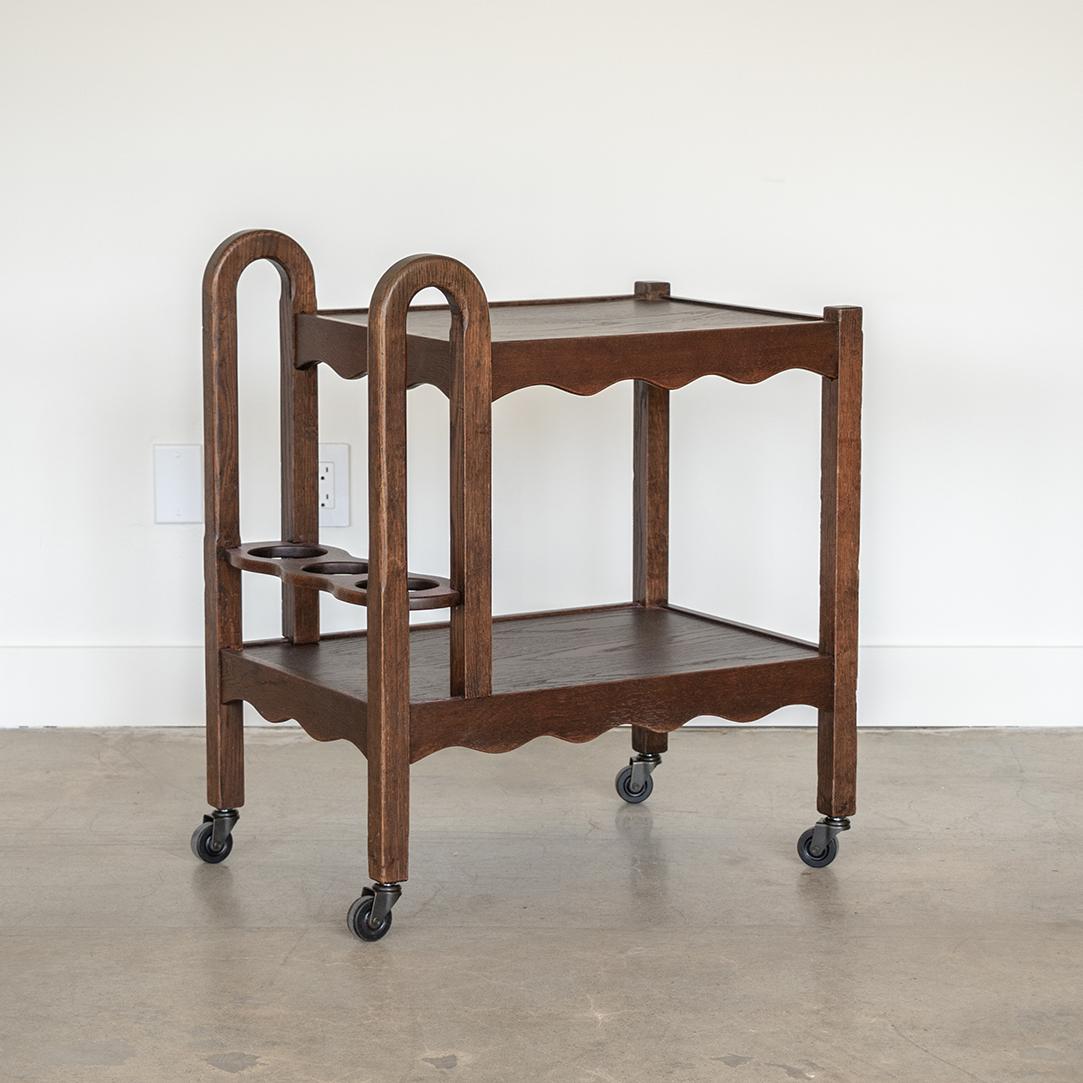French Scalloped Oak Bar Cart In Good Condition In Los Angeles, CA