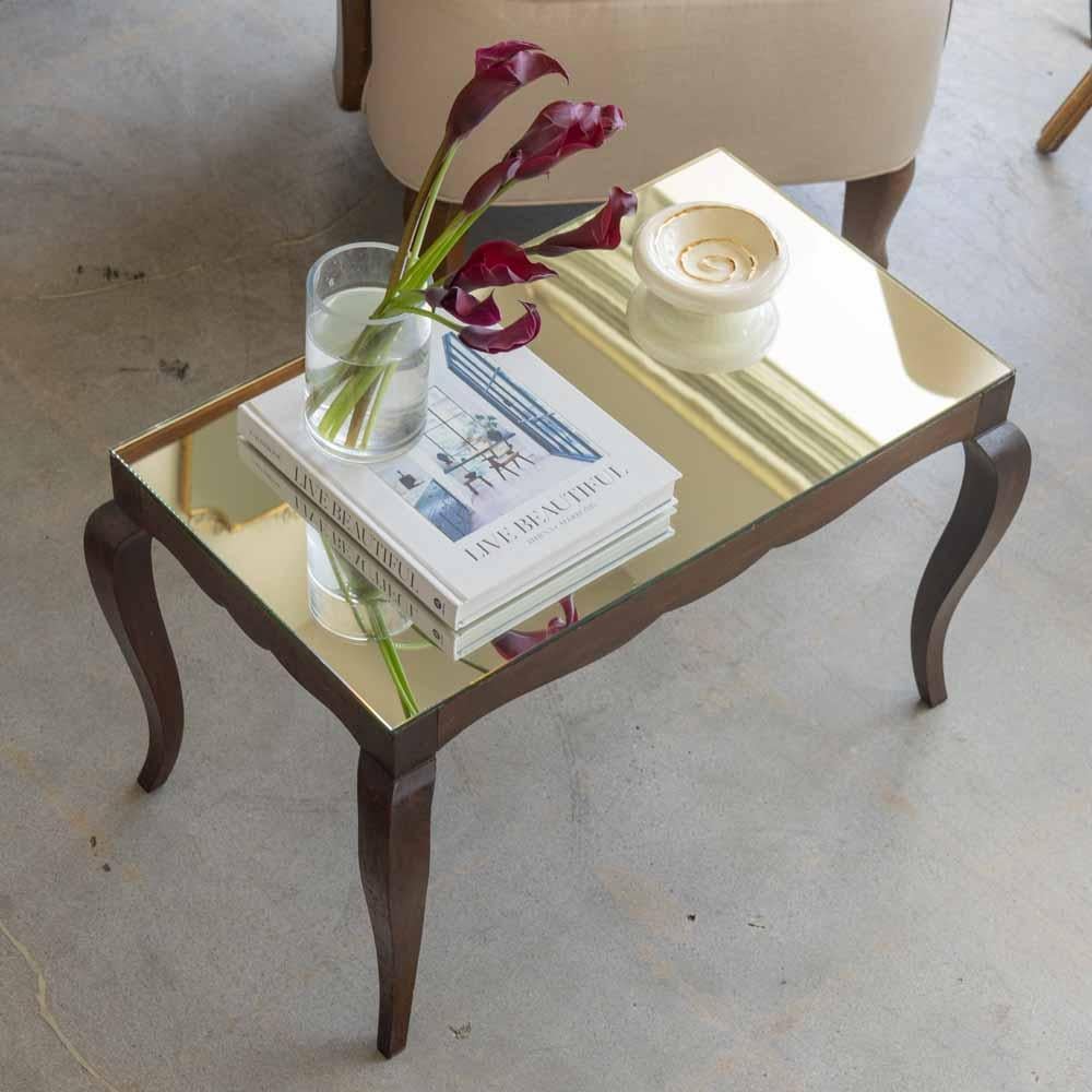 French Scalloped Wood and Mirror Table In Good Condition For Sale In Los Angeles, CA