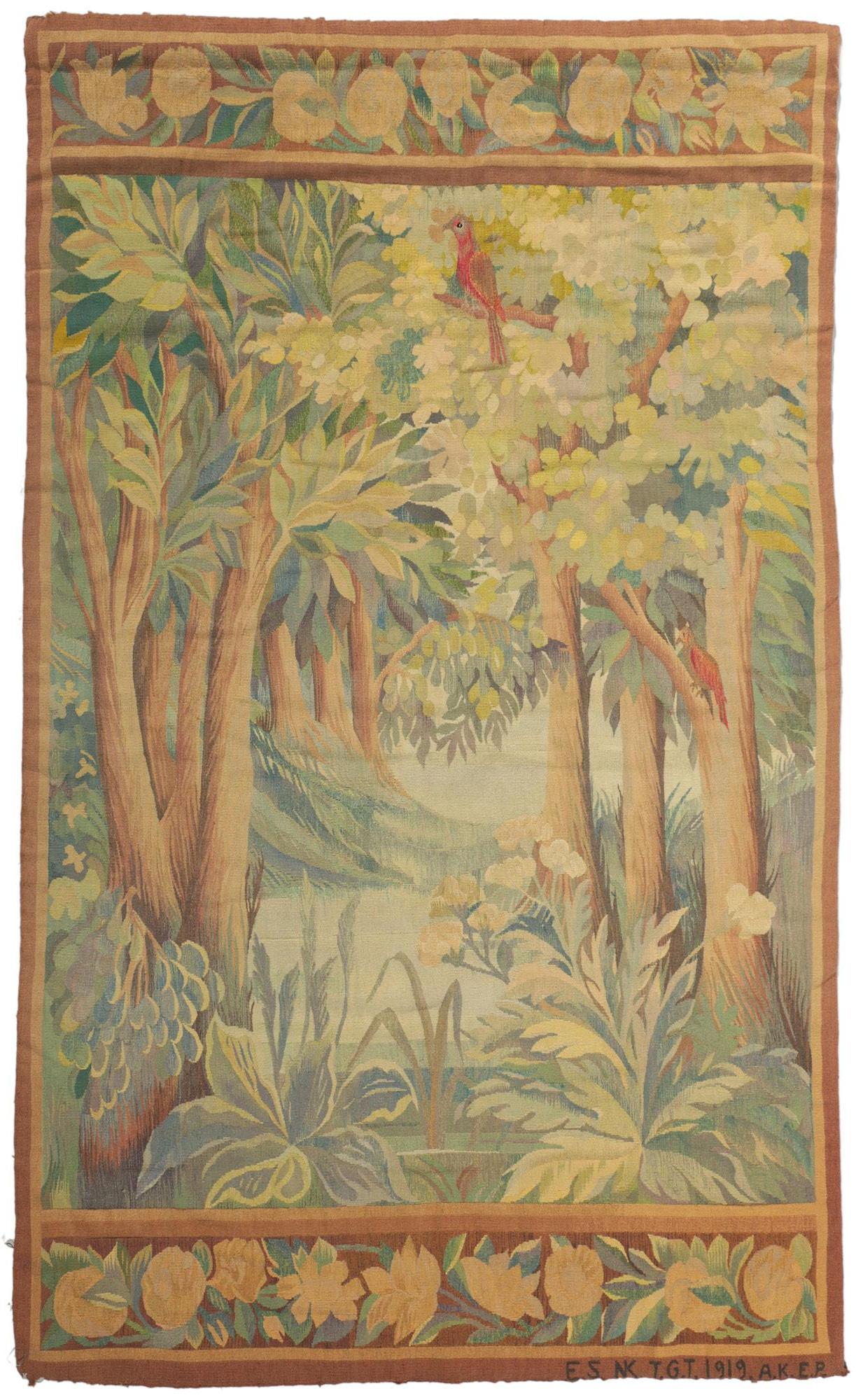 French Scandinavian Antique Verdure Tapestry, Signed NK for Nordiska Kompaniet For Sale 3
