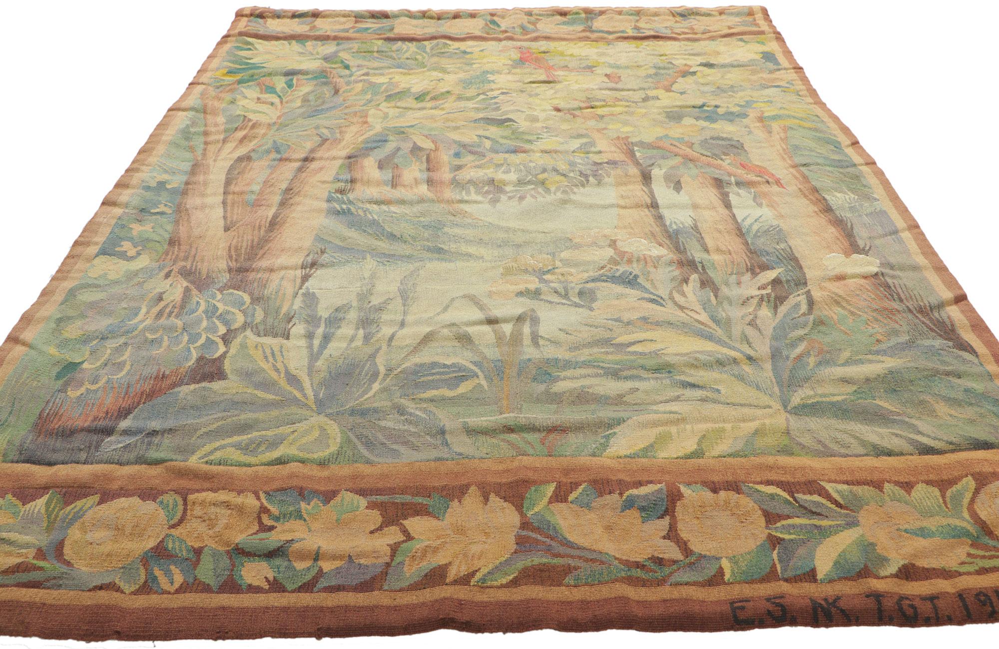 Aubusson French Scandinavian Antique Verdure Tapestry, Signed NK for Nordiska Kompaniet For Sale
