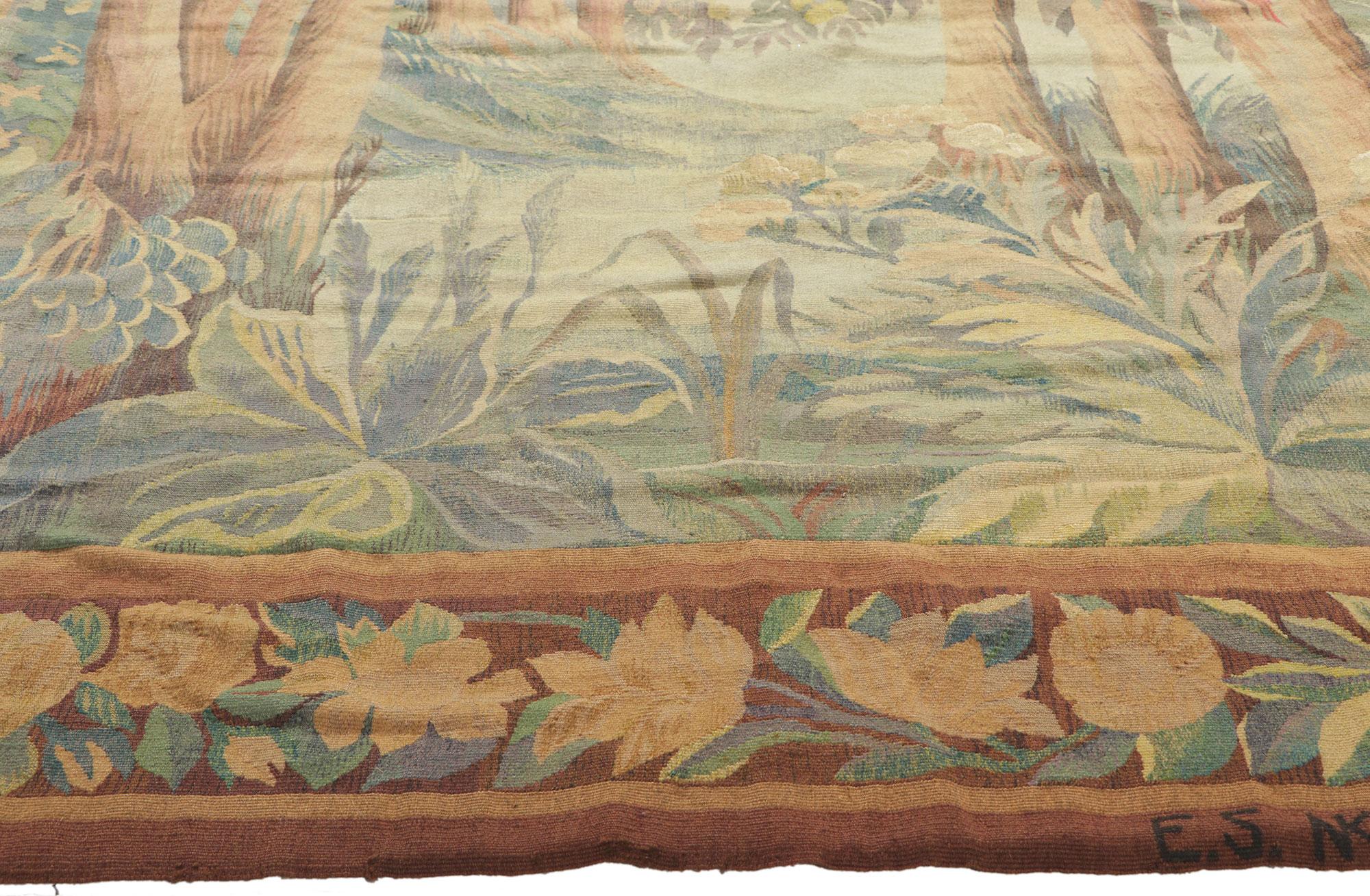 Swedish French Scandinavian Antique Verdure Tapestry, Signed NK for Nordiska Kompaniet For Sale