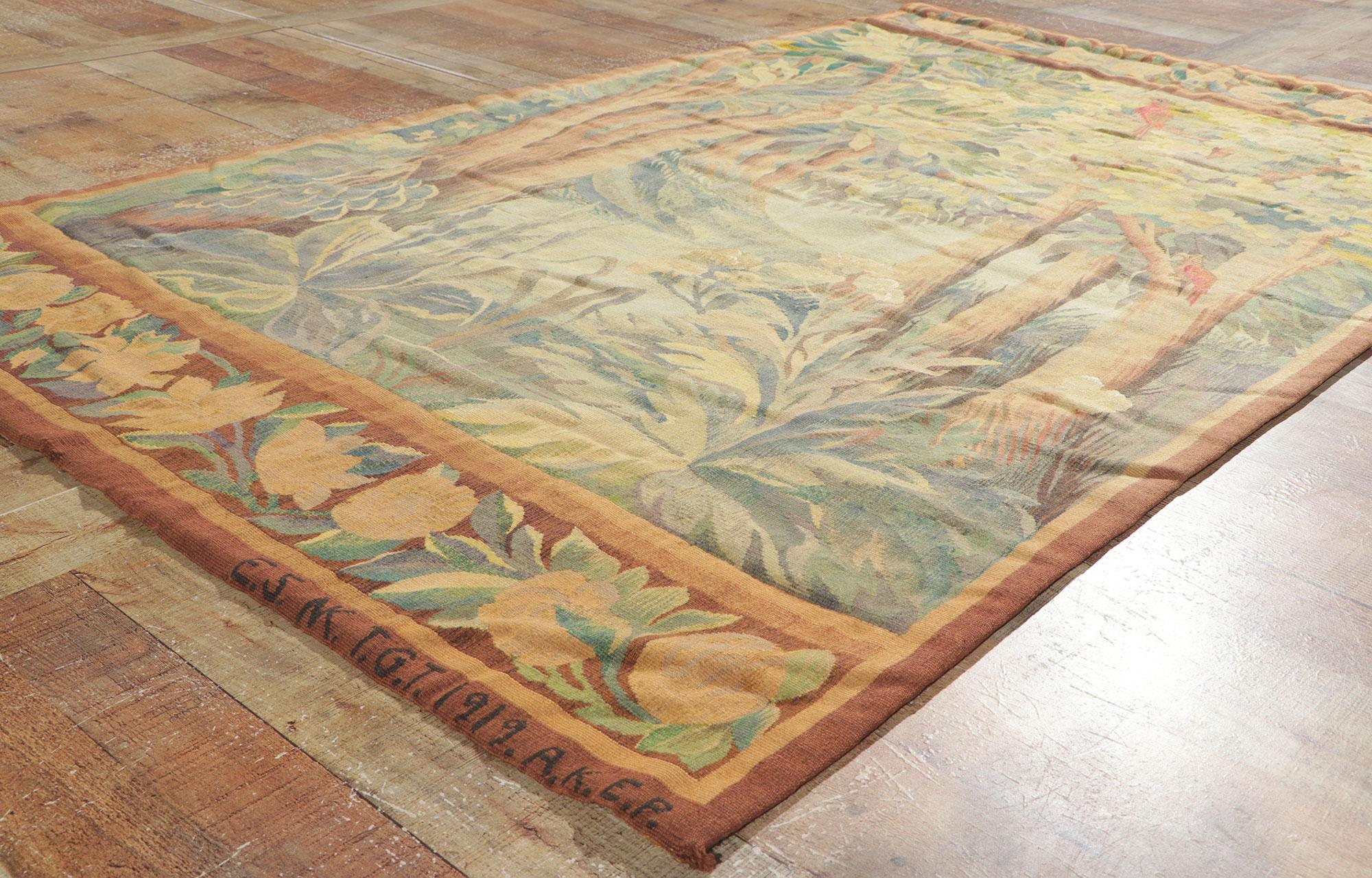 Wool French Scandinavian Antique Verdure Tapestry, Signed NK for Nordiska Kompaniet For Sale