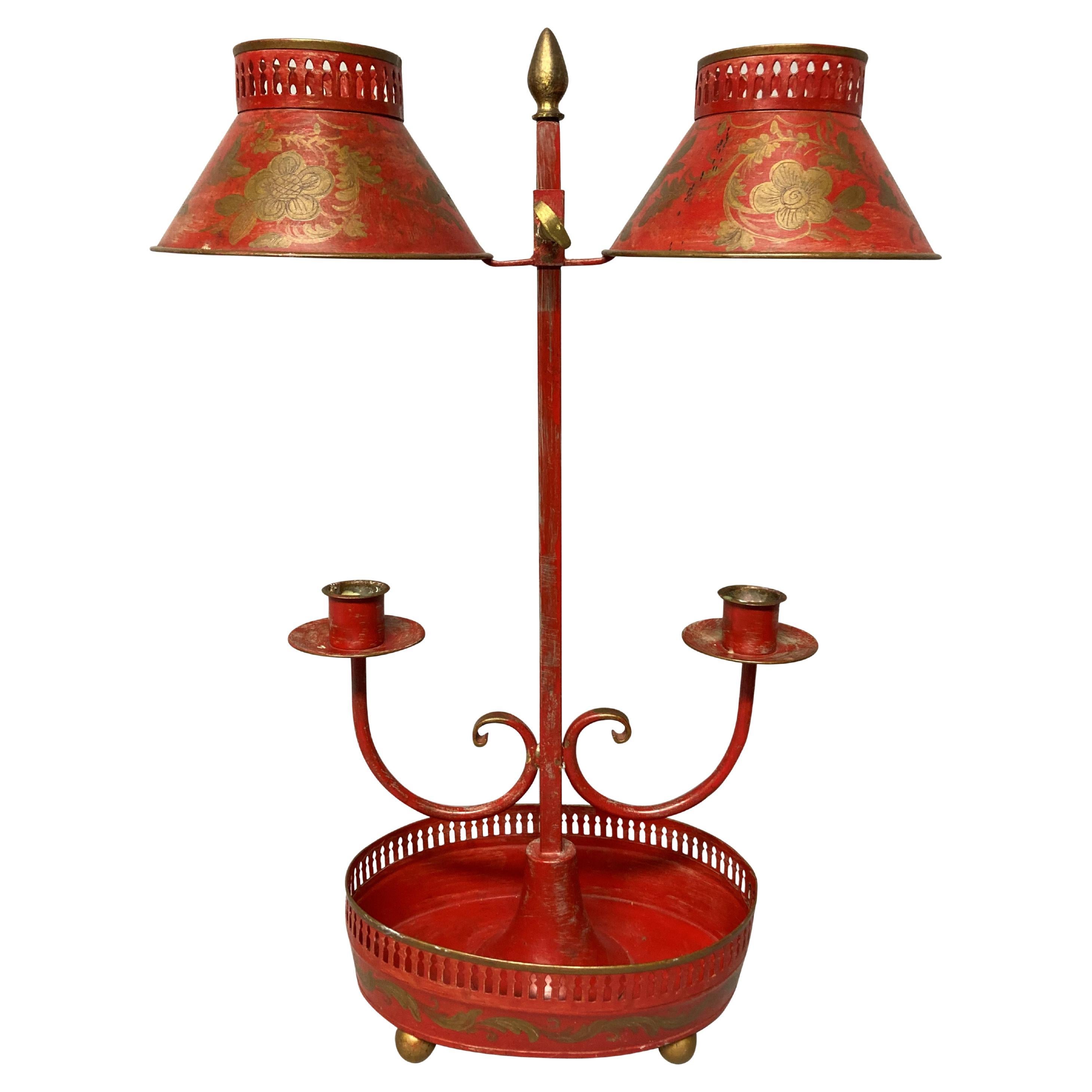 French Scarlet Painted Tole Desk Lamp For Sale