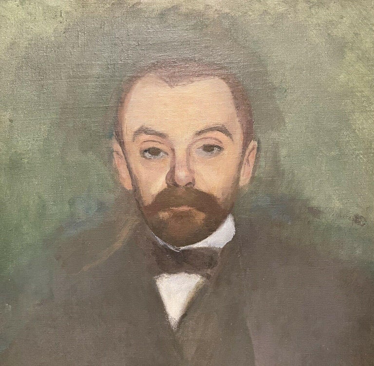 1900's FRENCH POST-IMPRESSIONIST OIL PAINTING - PORTRAIT OF A BEARDED MAN - Gray Portrait Painting by French School