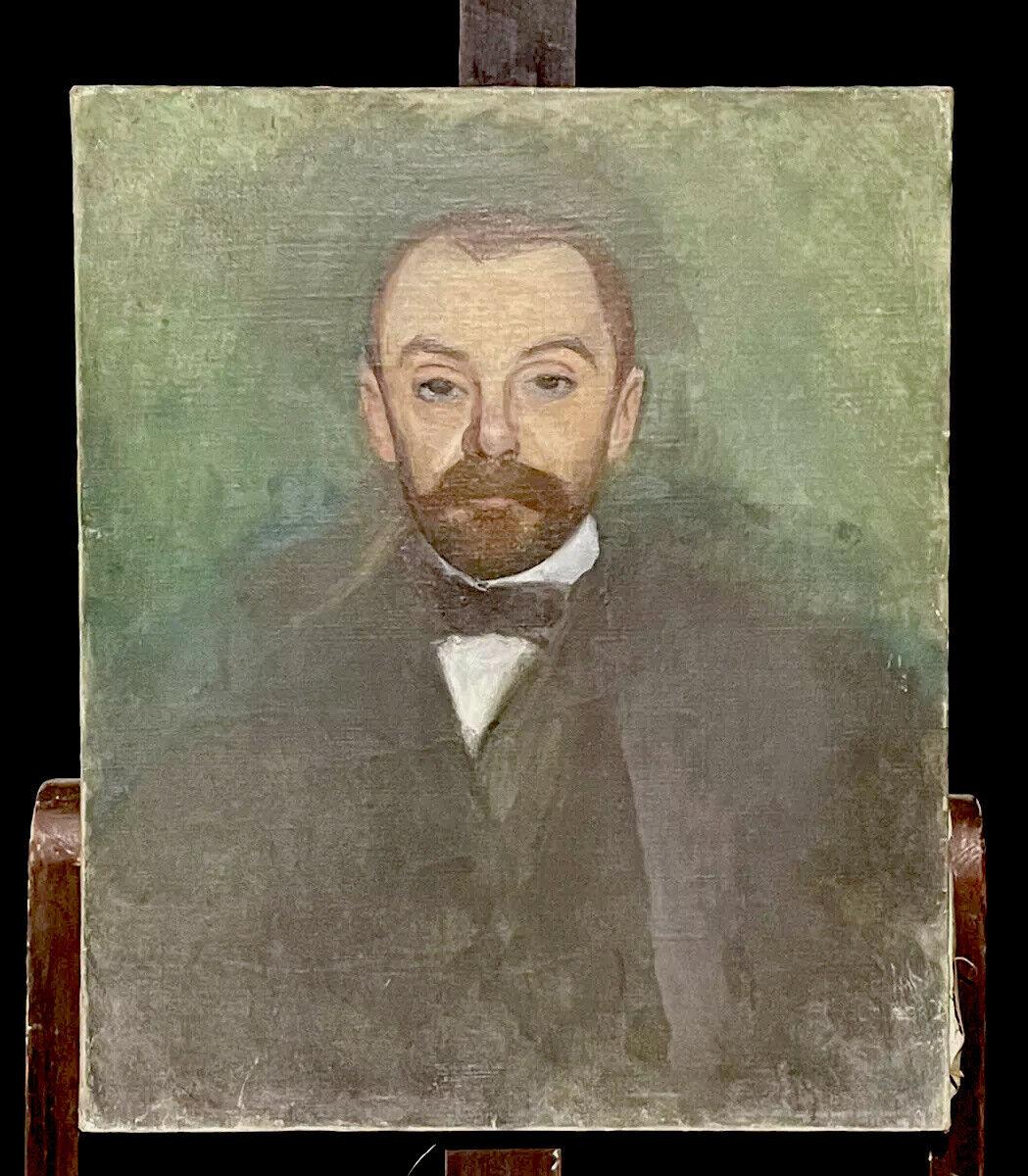 Portrait Painting Unknown - Peinture à l'OIL POST-IMPRESSIONniste FRANÇAISE des années 1900 - PORTRAIT OF A BEARDED MAN