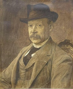 Peinture à l'huile impressionniste française d'antiquités - PORTRAIT D'un homme ailé dans ce cas