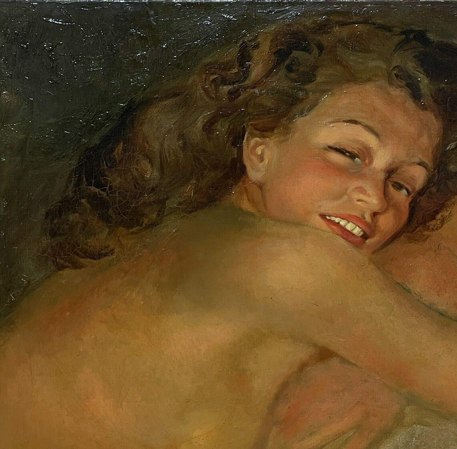 Ritratto a olio di donna nuda firmato negli anni '50 in Francia con illuminazione soffusa - Painting Impressionismo di Unknown